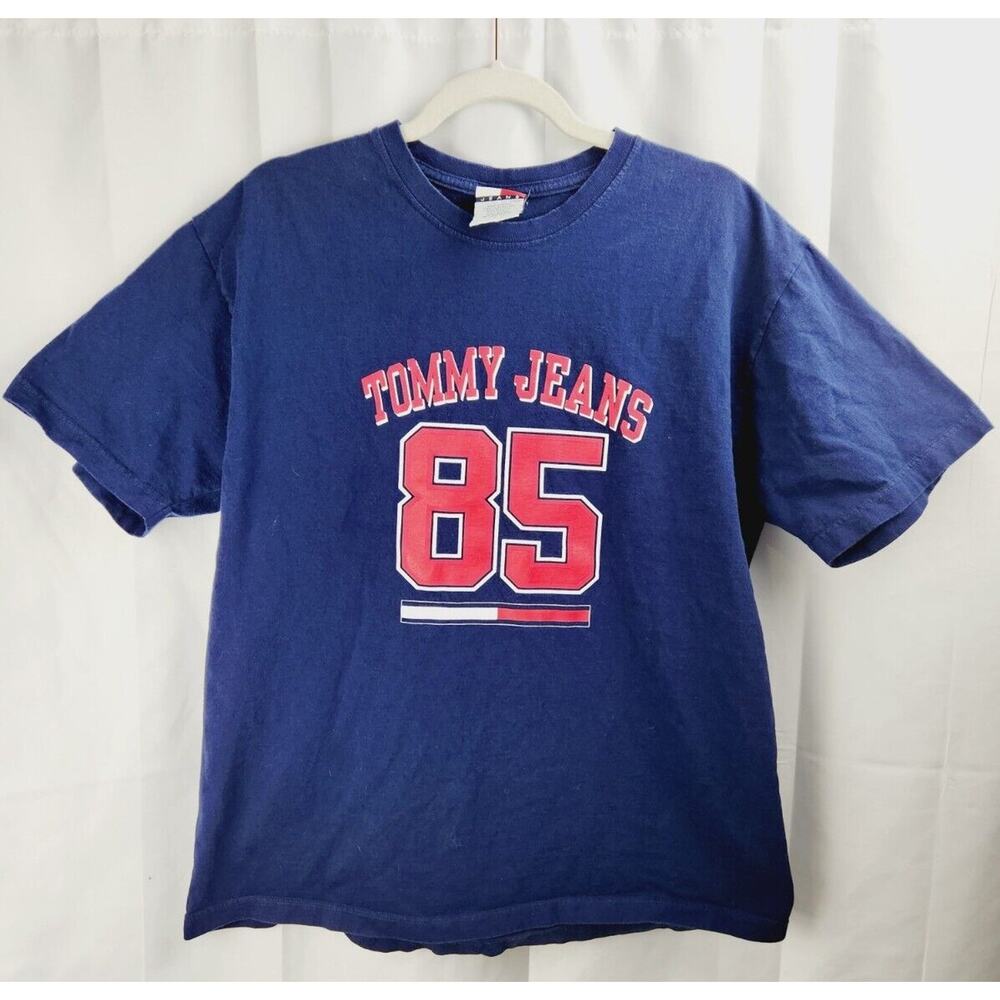 Tommy Jeans Mens Y2k 2001 Graphic Print 85 Blue T Shirt Size Large